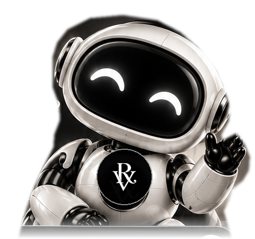 Dein freundlicher RV-Roboter mit weißem RV-Monogramm auf der Brust